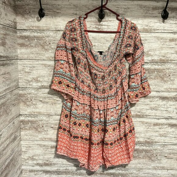 Torrid Mosaic Print Smocked Bell Sleeve Dress Size 2 - Picture 1 of 3